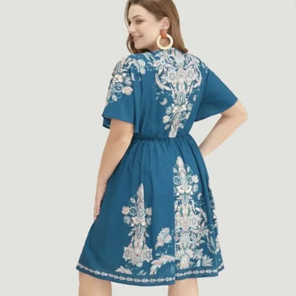 Bloomchic Bandana Floral & Paisley Pocket Knee Dress Size 12 - Picture 5 of 9
